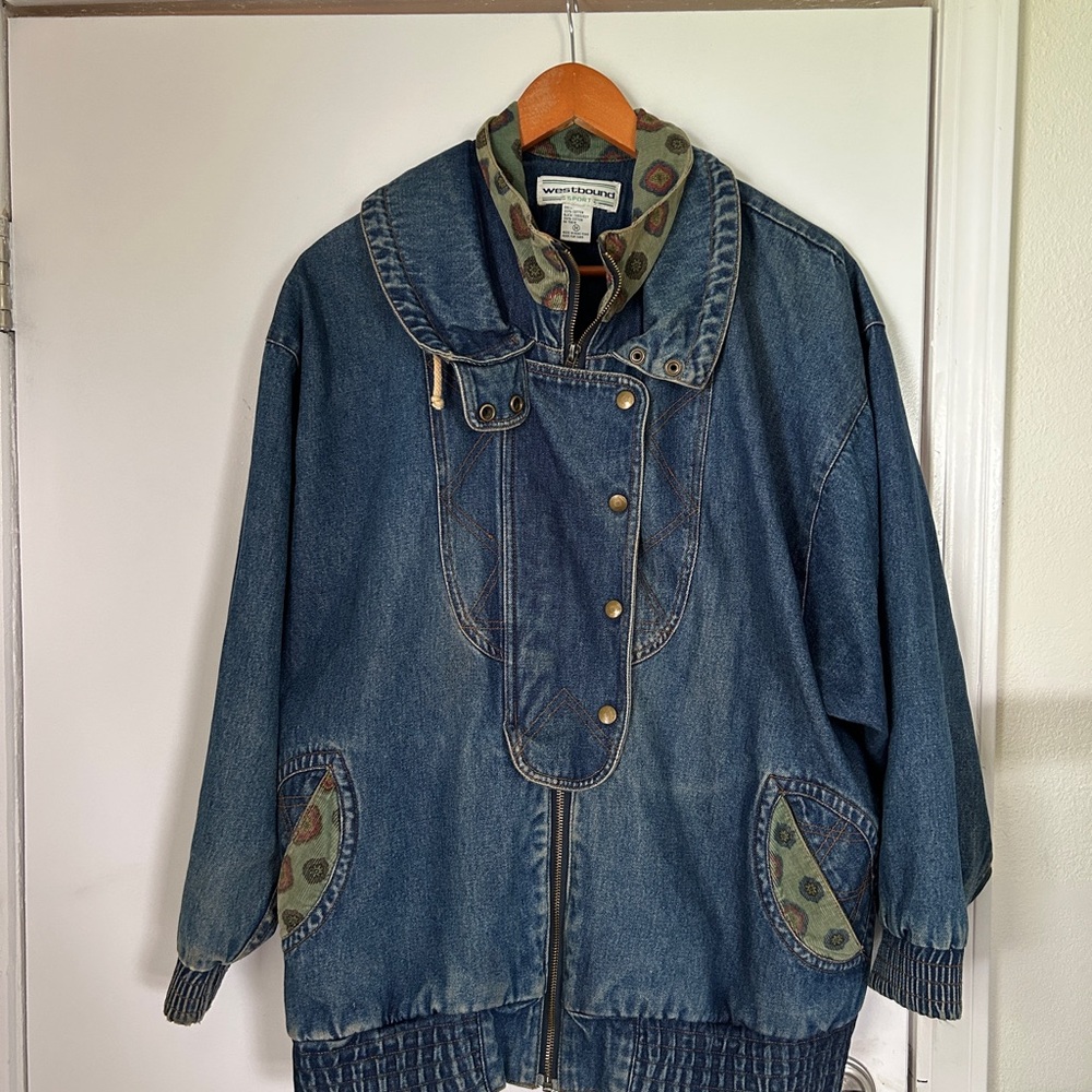 Vintage Westbound Chore Coat Blue Denim Jacket with Green Corduroy Accents